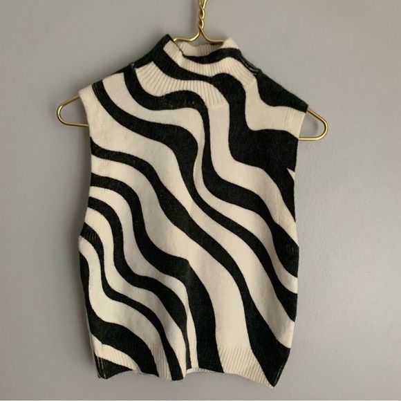 NWT Zara wavy wool blend knit high neck sweater cream grey size medium - Picture 5 of 8